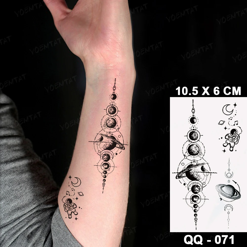 Transferable Waterproof Temporary Tattoo Sticker Earth Starry Sun Moon Galaxy Line Flash Tatto Woman Man Kids Child Fake Tatoo