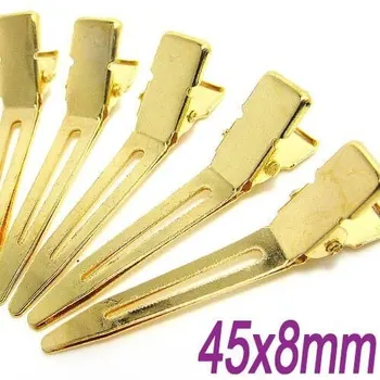 

1000pcs DIYJewelry Findings-Gold tip head flat metal hair alligator clip 45x8mm