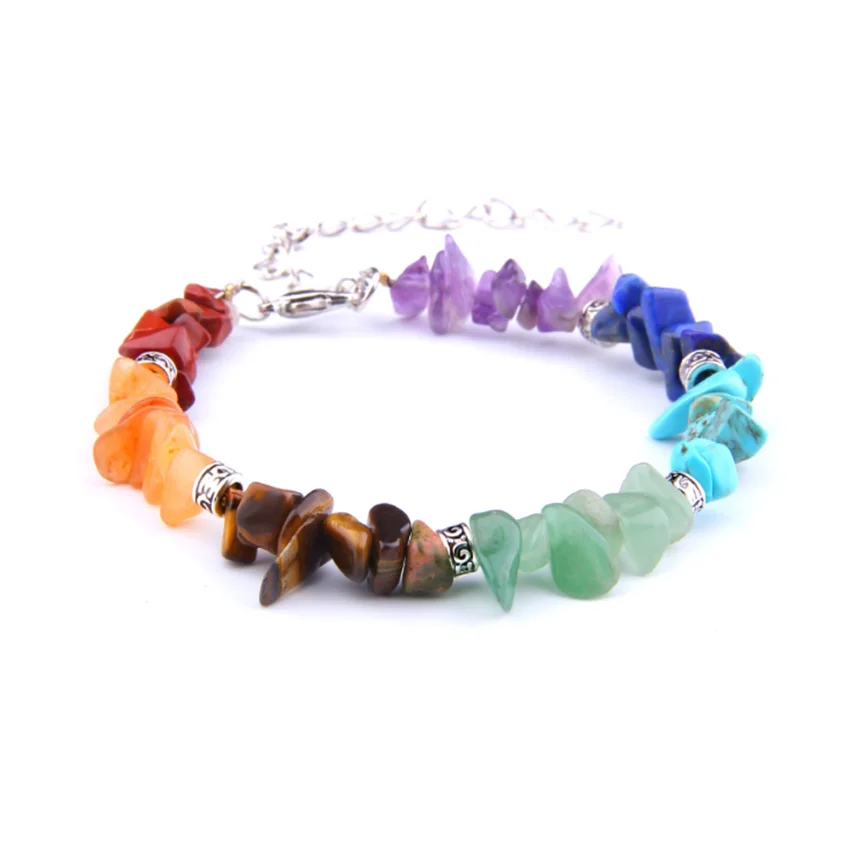 

Silver Plated Link Chain Irregular Shape Colorful Quartz Stone Bracelet Healing Chakra Jewelry