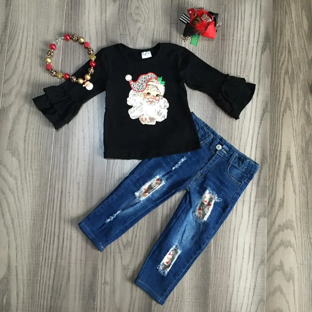Online Bebé Ropa navideña para niñas jeans trajes santa claus tee leopardo superior jeans pantalones Niñas Ropa con accesorios