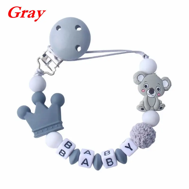 Gray Детская Соска с цепочкой, Успокаивающая, для мальчиков и девочек, милый медведь коала, красочный дизайн, детские игрушки 23GD - Цвет: Gray