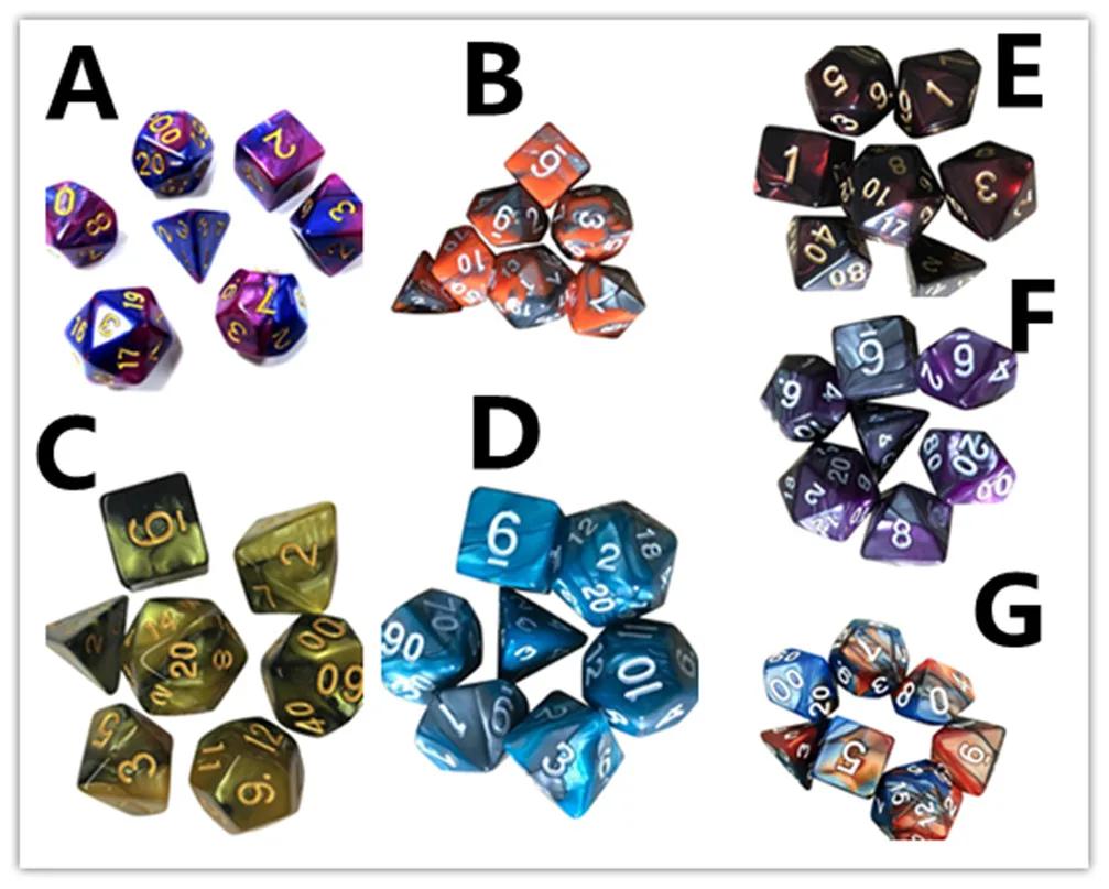 7 шт. игральные кости многогранники TRPG игра многогранные D4 D20 Multi кубика