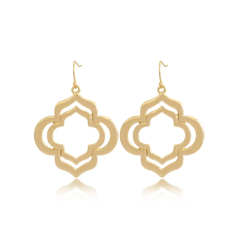 

2020 High Quality Elegant Pendant Dangle Earring Gold Color Petal Pattern Drop Earrings for Women Vintage Statement Fashion Gift