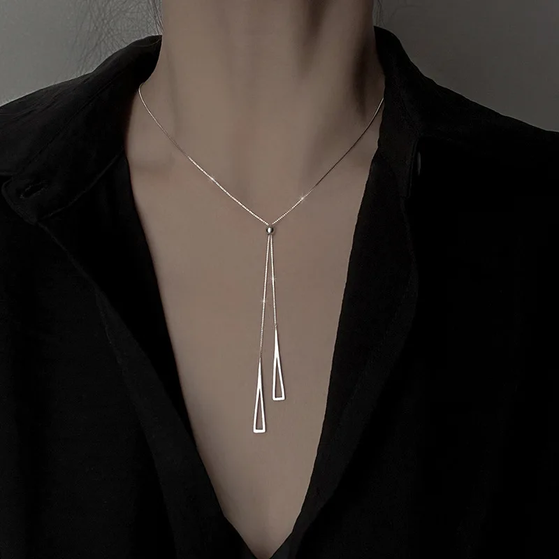 LIVVY Silver Color Triangle Pendant Necklace  Female Simple Clavicle Chain Elegant Temperament Gift Jewelry