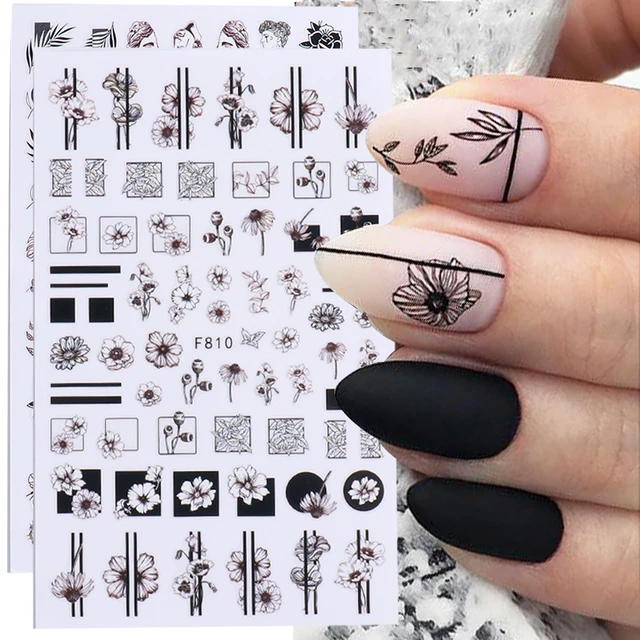  Black White Nail Stickers 3D Self Adhesive Nail Sticker Decals  Flower Nail Stickers Vintage Flower Vine Leaf Nail Decal Stickers for Nail  Art Design Nail Stickers for Girls DIY Nail Art