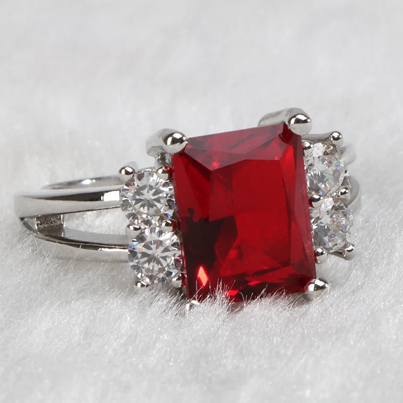 Silver Ring Silver Rings Gemstone Ring Natural Stone Ring Cellacity Silver 925 Ring for Women Rectangle Gemstones Fine Jewelry Geometry White Red Zircon Trendy Female Accessory for Party