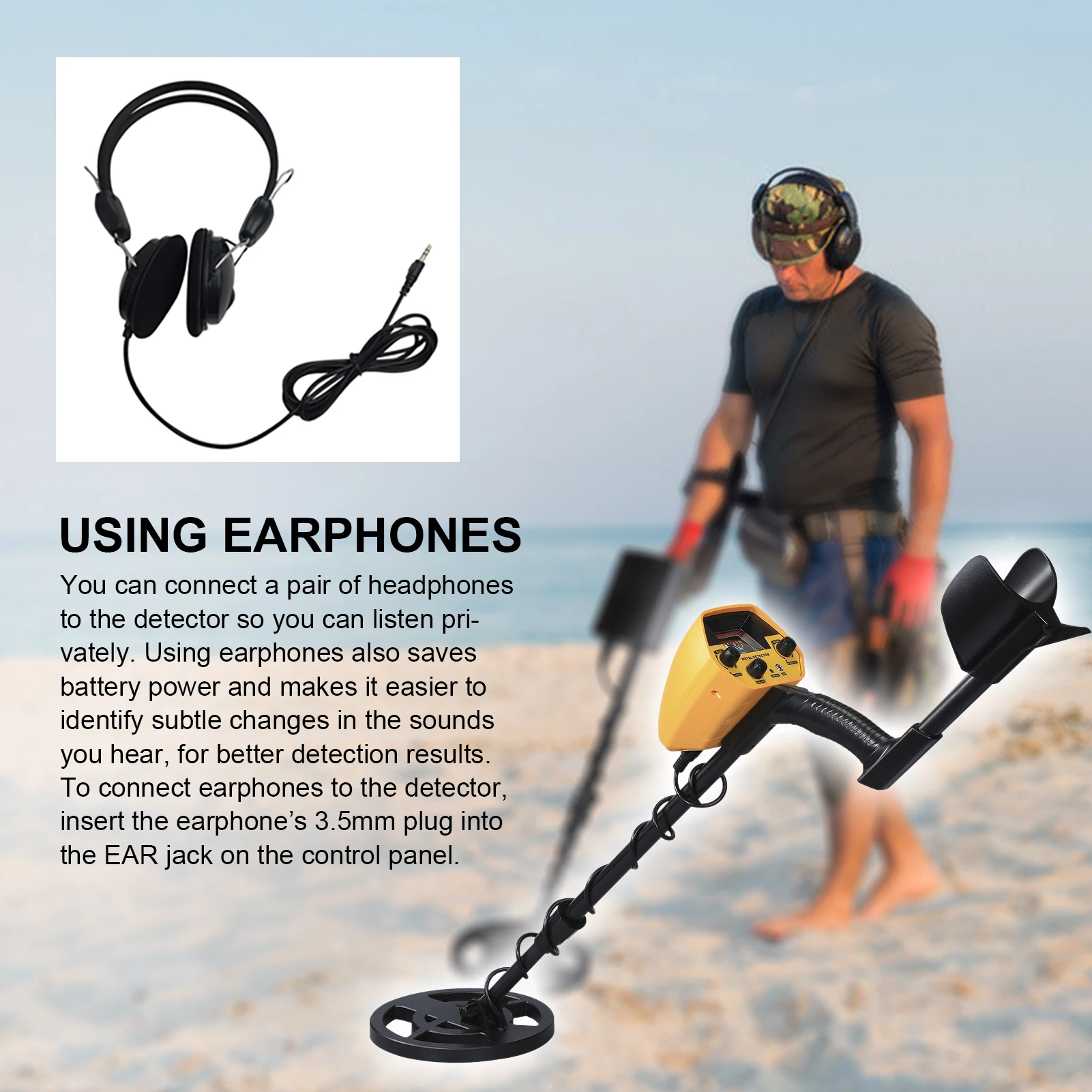 Детектор металла регулируемый стержень 7 дюймов Водонепроницаемый детектор