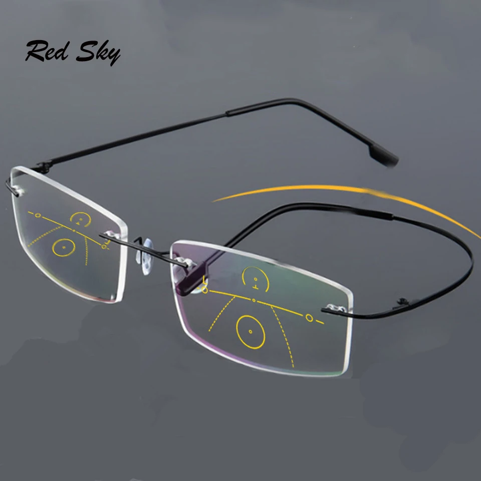 

Progressive Multi Focus Reading Glasses Unisex Ultralight Rimless Anti Blue Rays Presbyopia Glasses Prescription Myopia Lense
