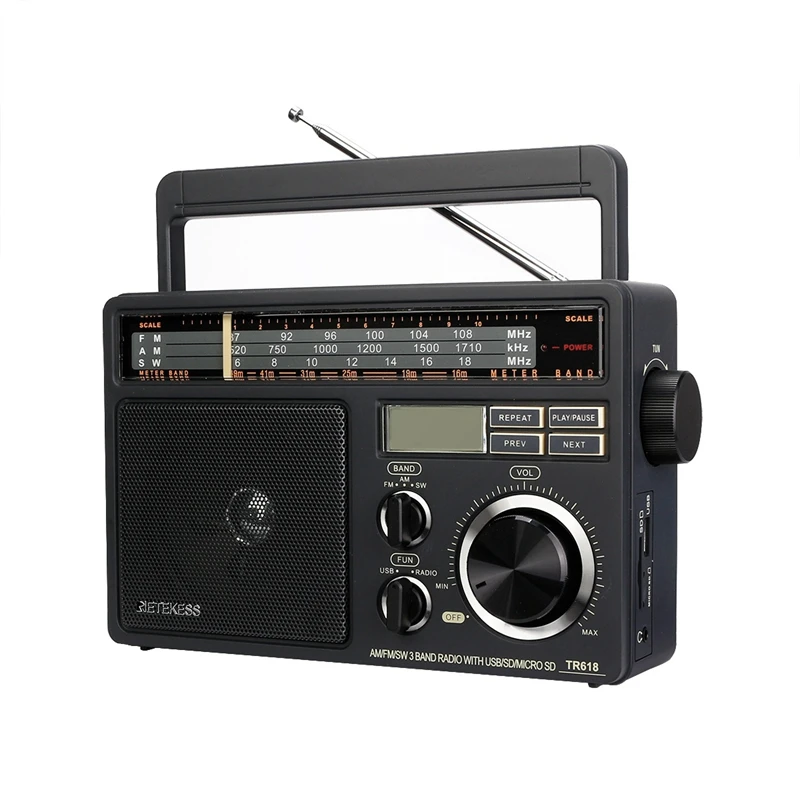 TR618 FM/AM/SW 3 Band Portable Radio with USB TF