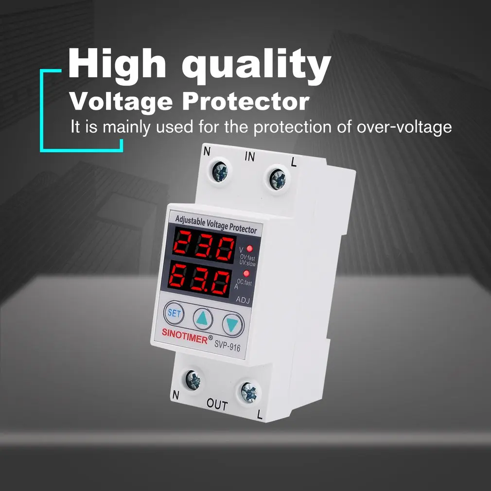 SINOTIMER SVP-916 230 В 40A/63A Регулируемый автоматическое восстановление под/выше предохранитель напряжения релейный выключатель защитное устройство с светодиодный