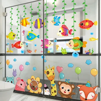 

[shijuekongjian] Cartoon Animals Wall Stickers DIY Fish Hangings Wall Decals for Kids Bedroom Baby Room Nursery Home Decoration
