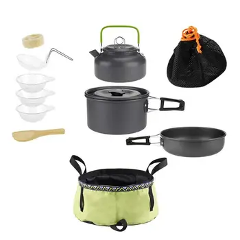 

Outdoor Camping Cookware Sets High-quality Portable Convenient Tableware Picnic Fry Cooking Pan Kettle Foldable Basin Spoon Set