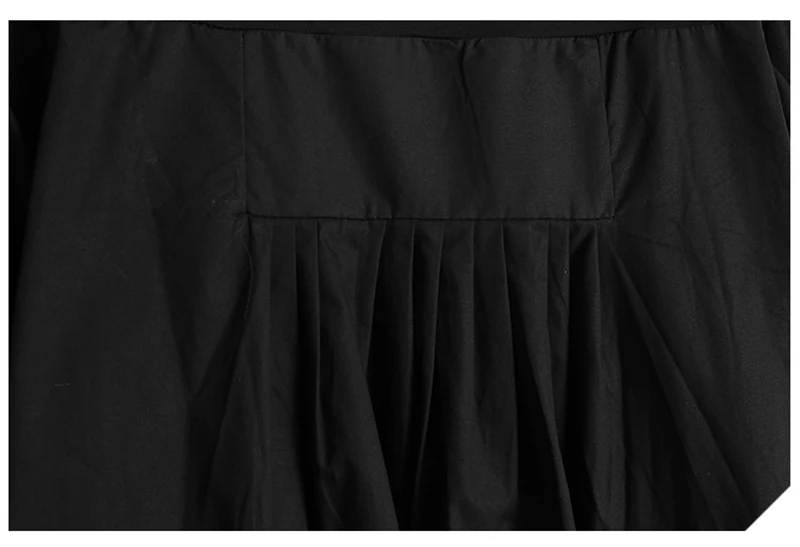 [EAM] Women Black Irregular Pleated Big Size T-shirt New Round Neck Long Sleeve  Fashion Tide  Spring Autumn 2020 1DA567