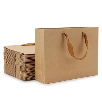 

Kraft Paper Bags, 8.3 inch x 3.1 inch x 10.6 inch 20Pcs Brown Kraft Paper Gift Bags With Soft Cloth Handles, Bulk Shopping Bags,