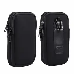 Neoprene Dual Pouch Mobile Phone Belt Clip Case with Two Holsters - 17x10.5x2.0 CM (Black)