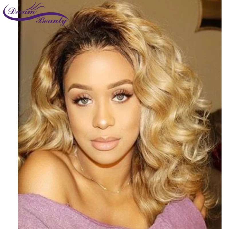 

Ombre 1b 27 Honey Blonde Wavy Lace Front Human Hair Wig Pre plucked Bleached Knots Brazilian Remy Colored Lace Wig Dream Beauty