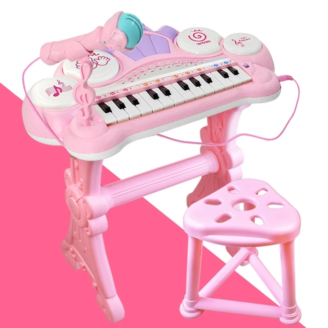 Piano Teclado Brinquedo Infantil Microfone Educativo Musical Cor Rosa