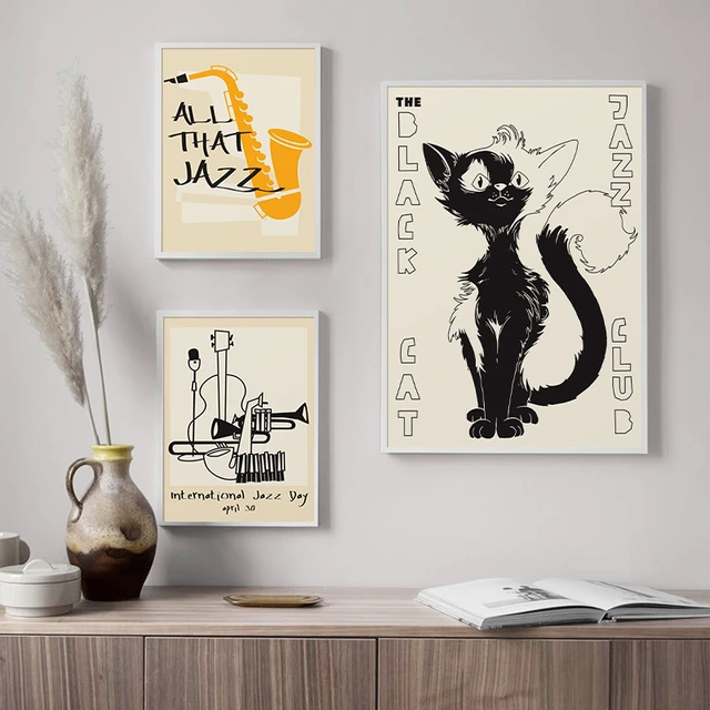 Quadro decorativo 2 telas Gato desenho animado preto branco