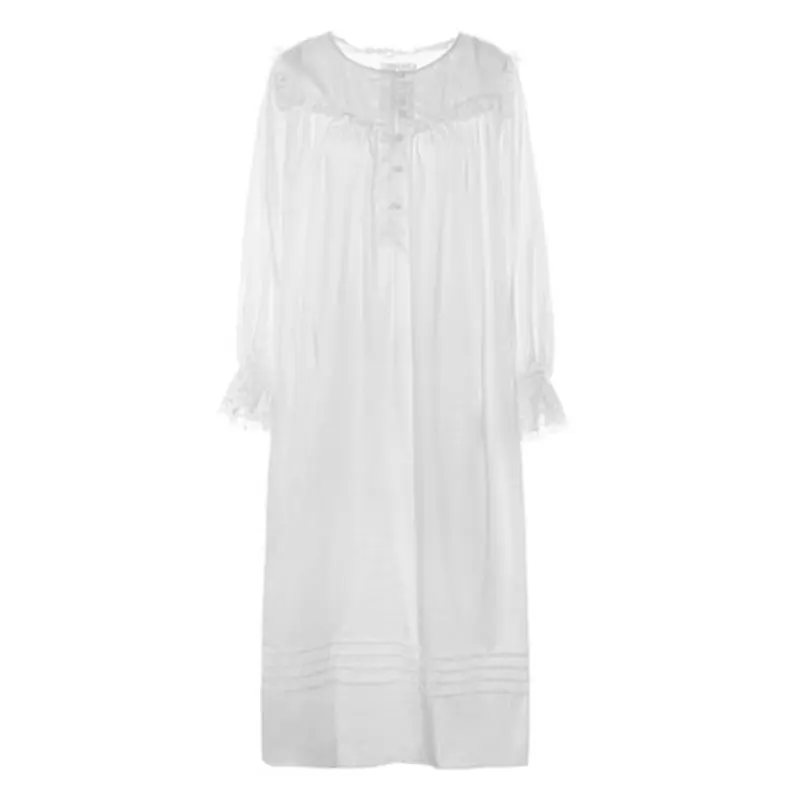 Осенняя одежда для сна, винтажная белая хлопковая ночная рубашка размера плюс, Женская домашняя одежда, ночная рубашка, Дамское ночное белье, ночная рубашка T550