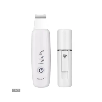 

Buy One Get Two Ultrasonic Ion Skin Scrubber Deep Cleaning Face Pore Cleanser Massager+Mini Facial Steamer Nano Mister Sprayer