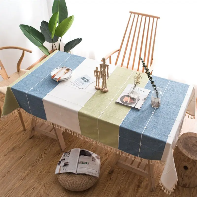 

Linen Tablecloth With Tassel Thick Rectangular Wedding Dining Table Cover Tea Table Cloth