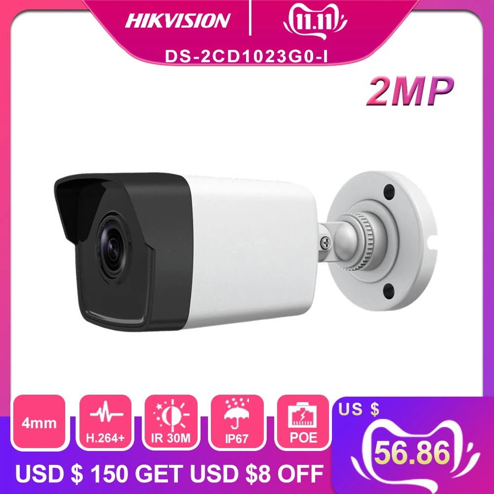 В наличии Hik Bullet IP камера наружная DS 2CD1023G0 I 2MP CMOS безопасности с днем и ночью версия