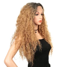 Длинные афро кудрявые парики синтетические кружевные передние парики для черных женщин предварительно сорванные с волосами младенца Glueless Ombre косплей парик шнурка