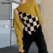 

Karrram Korean Irregular Pullovers Designer Knitted Sweaters Autumn Korean Fashion Cloak Cape Y2k Streetwear Jumper Knitwear