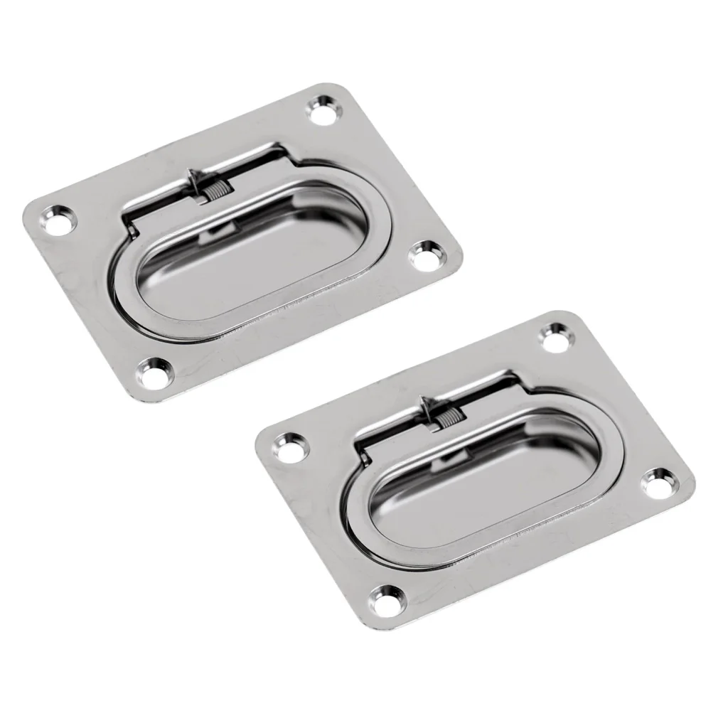 2pcs Rectangular Flush Spring Pull Lift Handle Marine Hatch Latch Accessories - Stainless Steel - 73 x 54 mm/2.87 x 2.13 inch