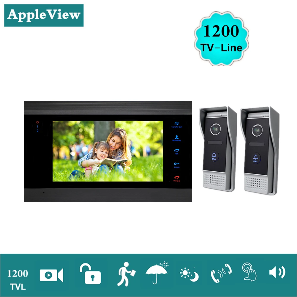 

Video Door Phone Intercom Entry System 1200TVL 2 Doorbells 1 monitor Motion Detection Night Vision
