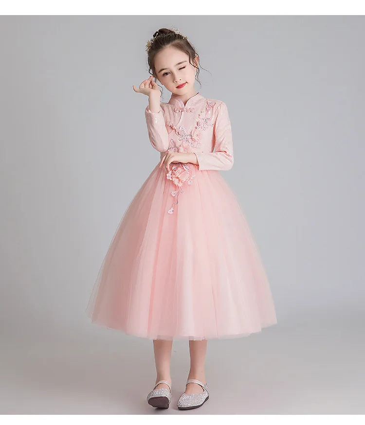 Осенне-зимняя свадебная одежда с цветочным узором для девочек; Длинная юбка для подростков; вечерние платья с вышивкой