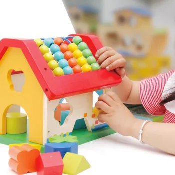 

New Children Wooden Toys Montessori Toys Children Assembling Building Block Colored House Kids Early Educational Match Toys Gift