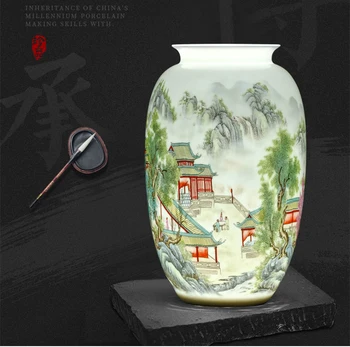 

Chinese Jingdezhen Small Vase Ceramics Pastel Landscape Living Room Home Flower Arrangement Wine Cabinet Decoration Ornaments