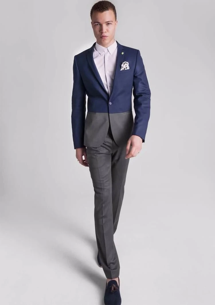 

New Arrival 2022 Navy Blue And Gray Mens Wedding Prom Party Suits Costume Homme Groom Tuxedos Terno Masculino Slim Fit 2 Pieces