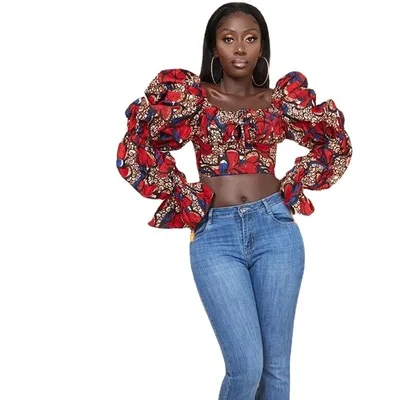 Ogaga African Long Sleeve Crop Top
