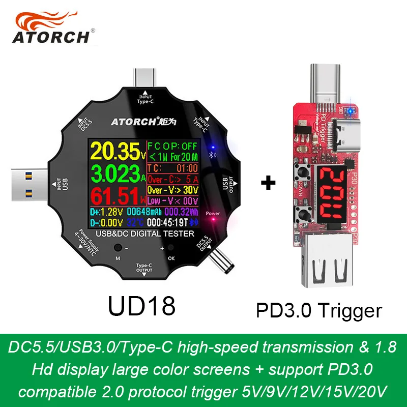add PD3.0 Trigger DC5.5 USB 3,0 тип-c 18 в 1 USB Тестер dc Цифровой вольтметр power bank зарядное устройство измеритель напряжения+ PD3.0/2,0 протокол триггера - Цвет: add PD3.0 Trigger