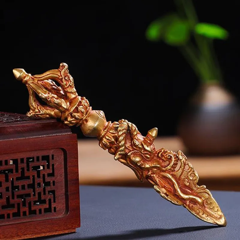 China Antique Tibetan Buddhist hand-carved dragon Vajra+box 