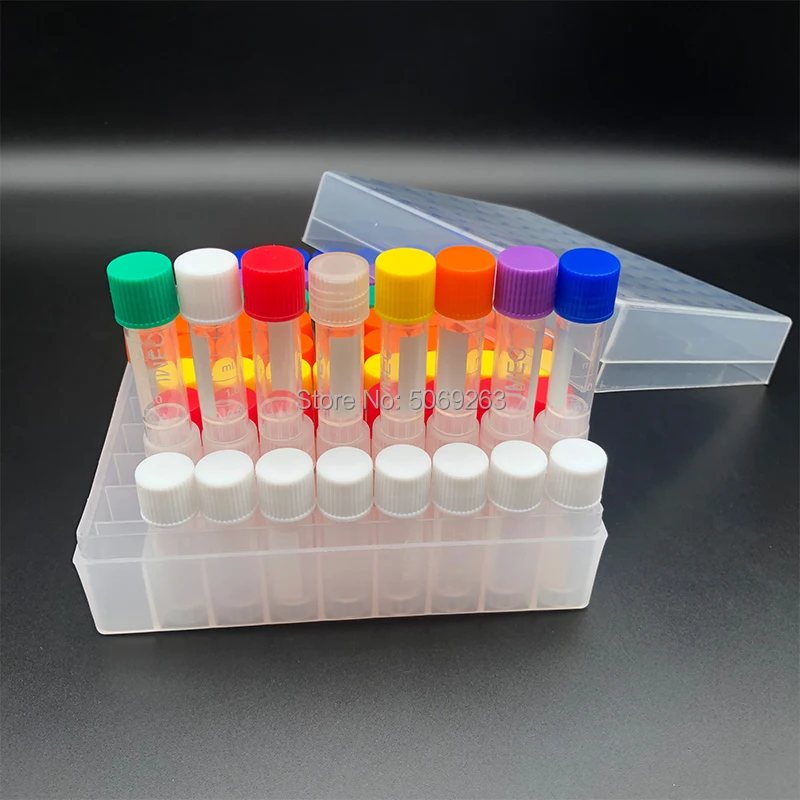 81 Pieces/Lot Plastic 1.8mL Freezing Tube + One piece 80 vents Freezing Tube Storage Box with Number