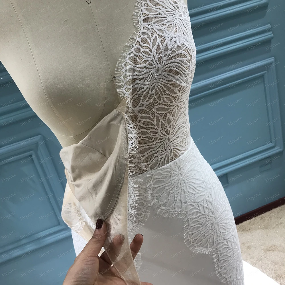 Mryarce Sexy Plunging V Neck Sleeveless Lace Stretch Crepe Wedding Dress Open Back Bridal Gowns dresses for wedding