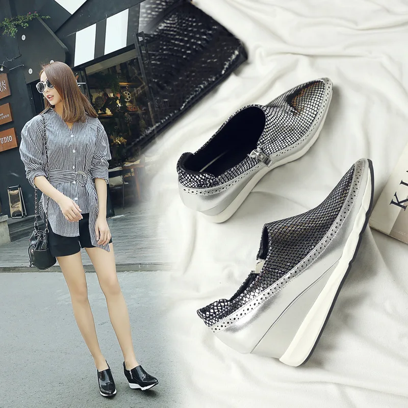 

Spring And Autumn New Style Europe And America Genuine Leather Slanted Heel Shoes Women's Pointed Toe Waterproof Platform High-H