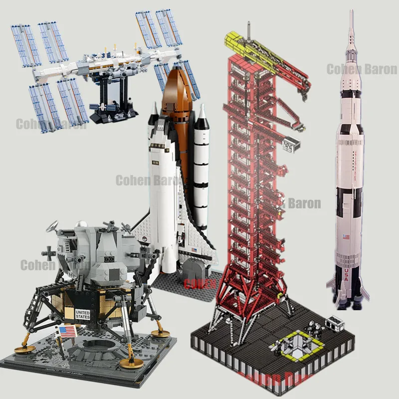 

MOC Space Apollo International Station Saturn-V Launch Umbilical Tower Lunar Moudle Lander Technic Building Block Brick Toys Kid