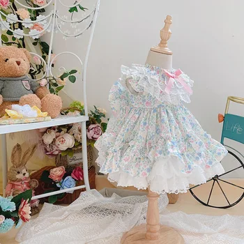 

Summer High Quality Spanish Princess Clothing Lace Stitching Bow Ball Gown Vintage Birthday Easter Party Turkey Dress for Girls