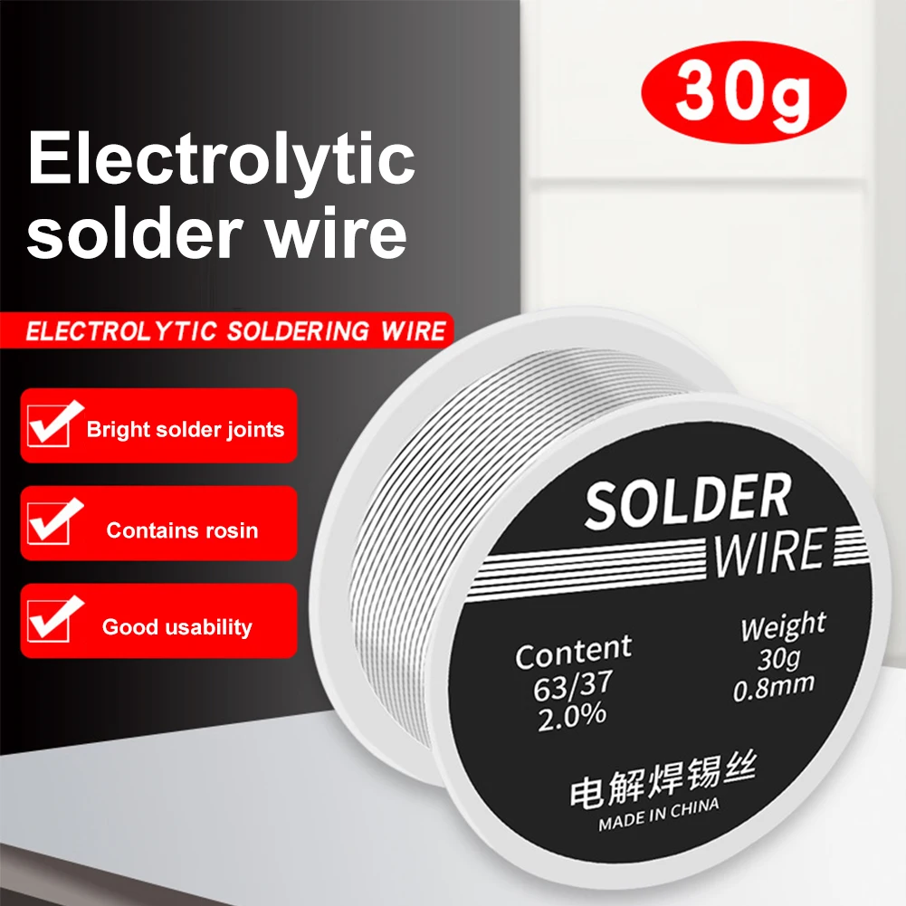 30g Welding Solder Wire High Purity Low Fusion Spot 0.8mm Rosin Soldering Wire Roll No-clean Tin BGA Welding Electronics 2% Flux 100g welding solder wire paste high purity low fusion spot rosin core soldering wire roll no clean tin easily welding diy tools