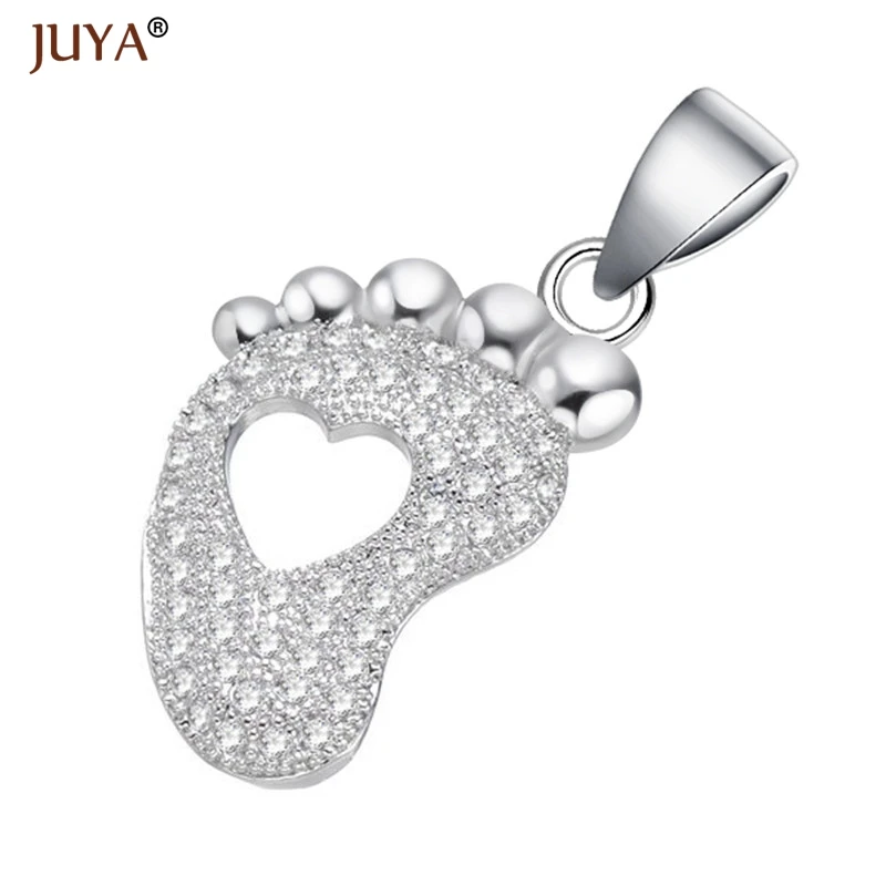Copper Zircon Lovely Baby Kids Kawaii Boys Girls Mama Connectors Foot Pendant Pacifier Charm For Jewelry Making DIY Gift For Mom - Цвет: platinum
