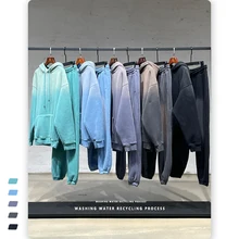 Mens Sweat Suits Winter Fleece Warm Sweatpants and Hoodie Set Men Clothing Grey Fashion Washed Gradient Oversize Tracksuit  Male
