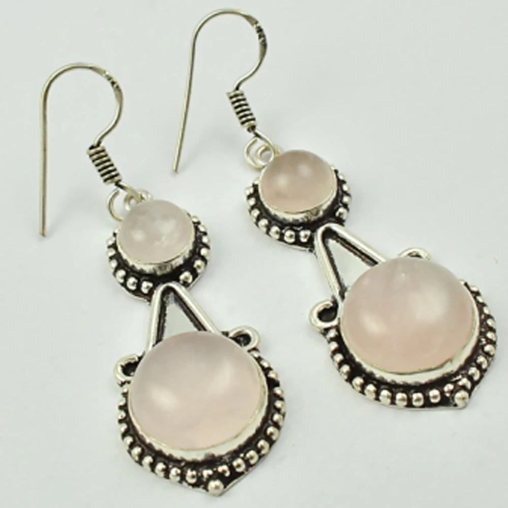 

Rose Quarts , Silver Overlay on Copper Earrings, 56 mm , E2365