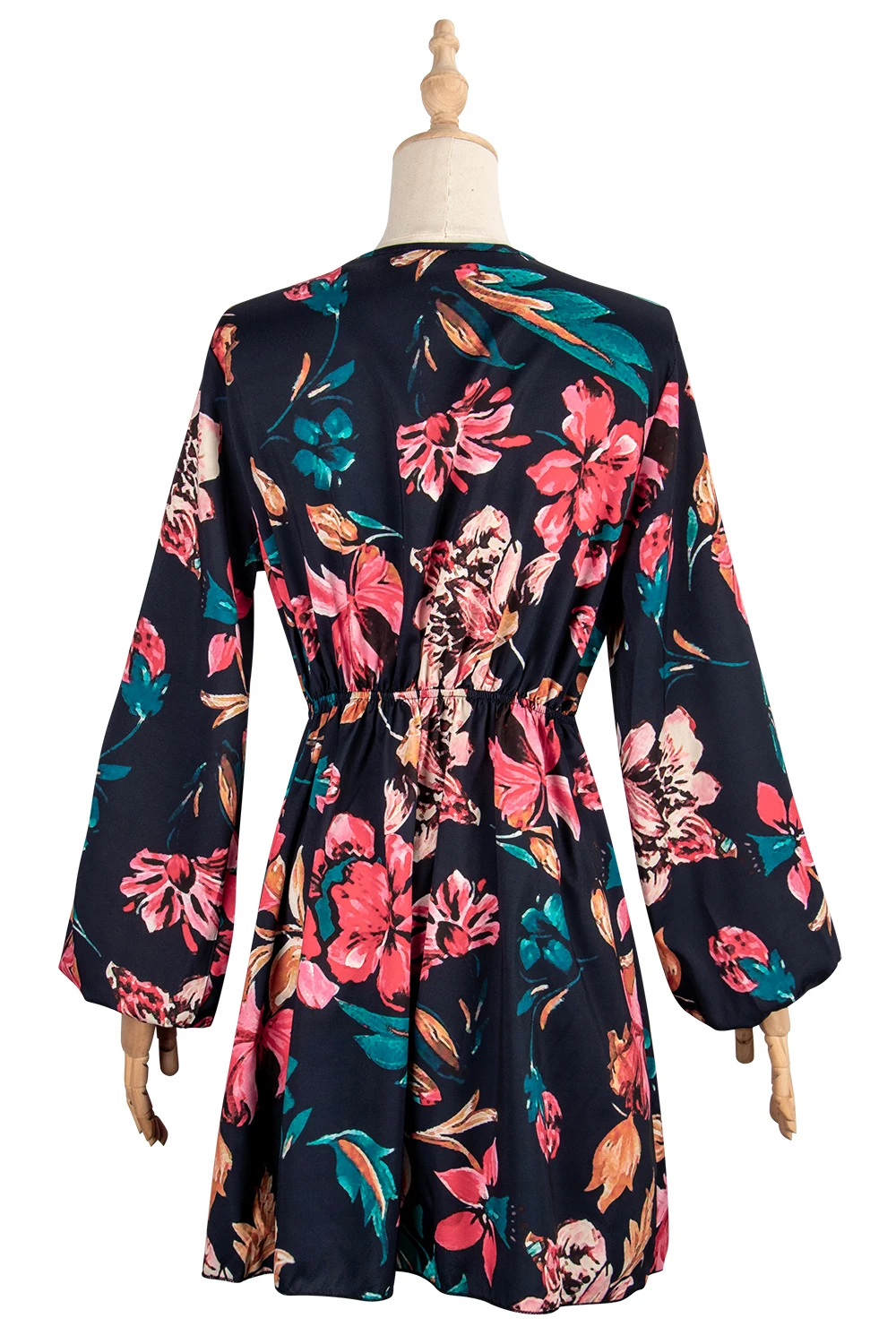 Chifirena Vintage V Neck Floral Print Mini Dress Women 2020 Autumn Puff Sleeve Sexy Dresses Elegant Twist Waist Robe Vestidos