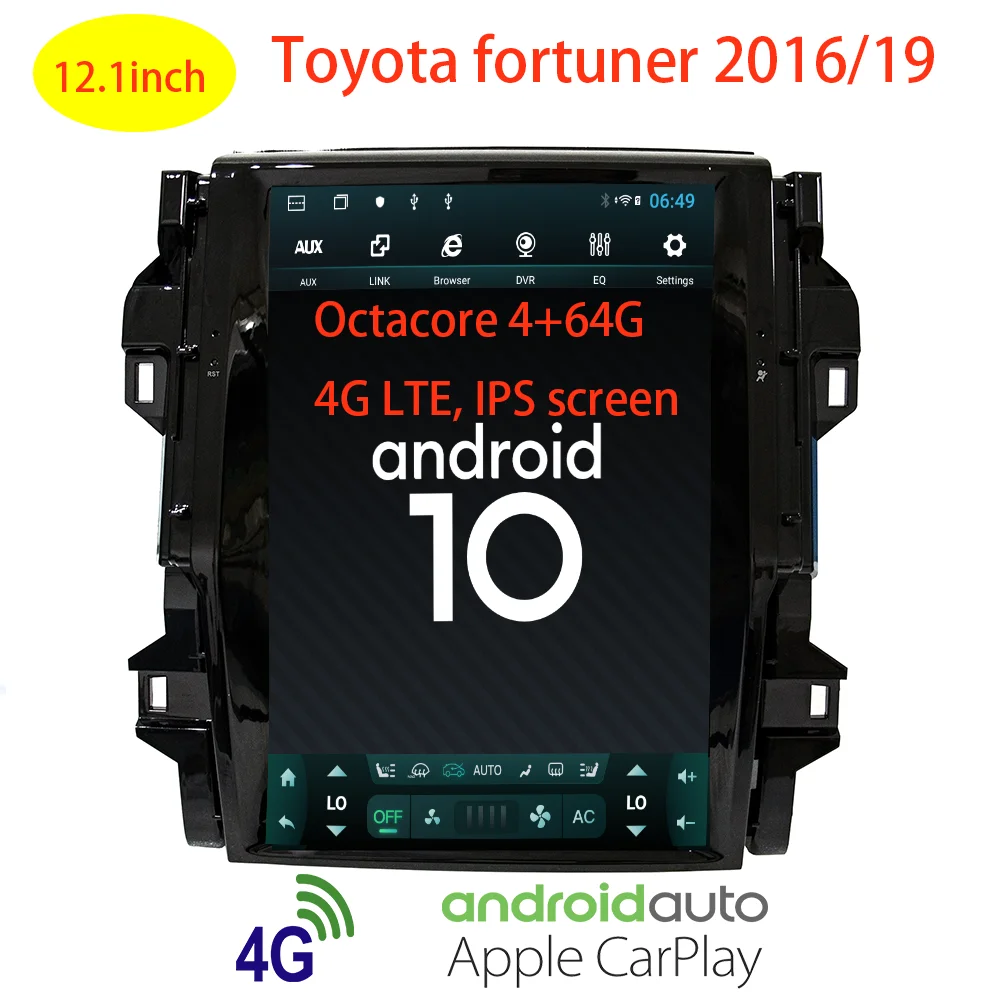 Автомобильный мультимедийный комплект tesla style android 10 автомагнитола toyota fortuner 2016 2017