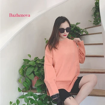 

Bazhenova Women Solid Color Sweater Girls Sweet Loose College Style Knitted Sweaters Woman All-match Winter Warm Tops Clothes