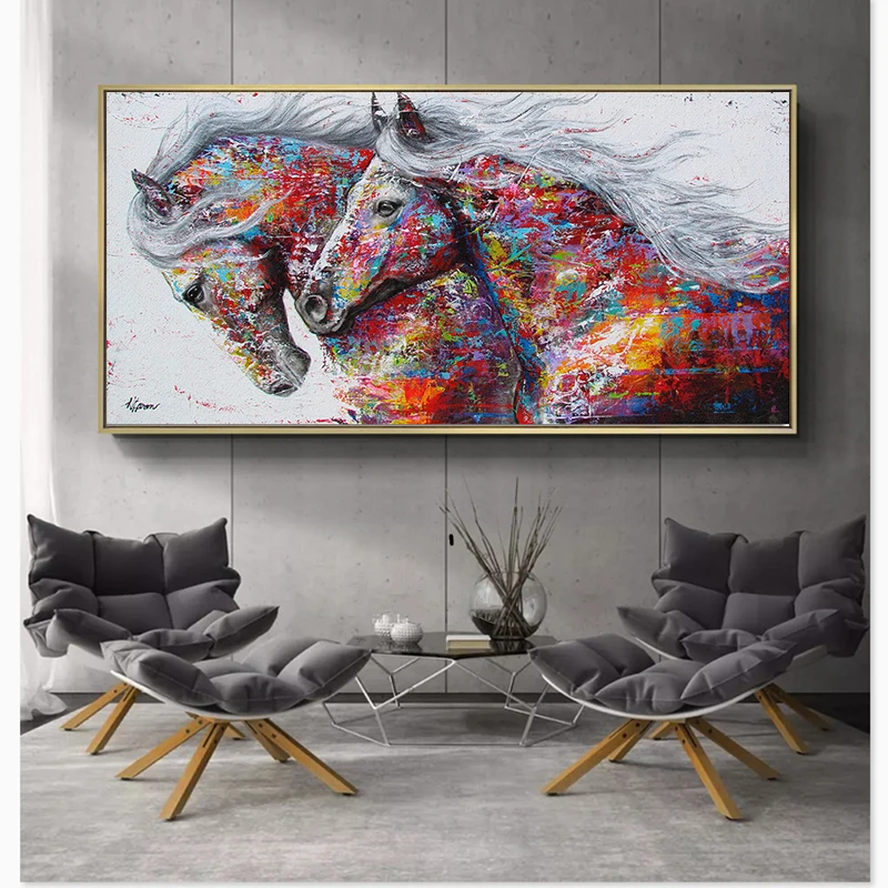SELFLESSLY-Animal-Art-Two-Running-Horses-Canvas-Painting-Wall-Art-Pictures-For-Living-Room-Modern-Abstract (2)